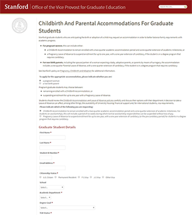 Childbirth accomodation form