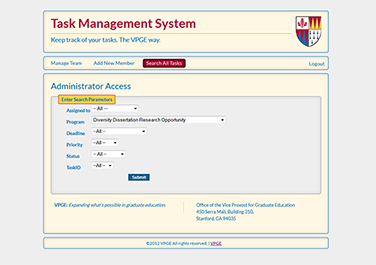 Search screen for task manager